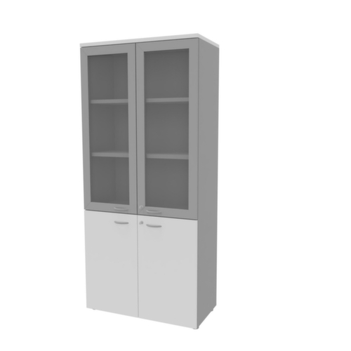 Quadrifoglio Armoire vitrée combinée Practika avec portes vitrées et cadre, 5 hauteurs des classeurs, corps alu