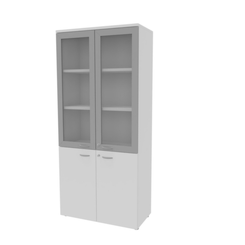 Quadrifoglio Armoire vitrée combinée Practika avec portes vitrées et cadre, 5 hauteurs des classeurs, corps blanc