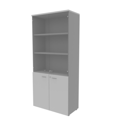 Quadrifoglio Armoire vitrée combinée Practika avec portes vitrées sans cadre, 5 hauteurs des classeurs, corps alu