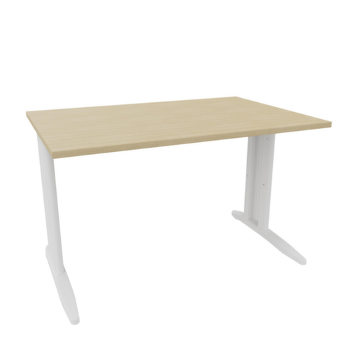 Quadrifoglio Bureau Practika avec piètement en C, largeur x profondeur 1200 x 800 mm, plaque chêne