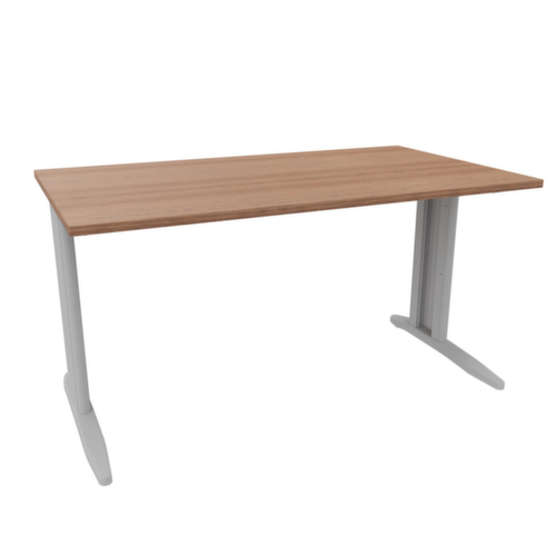 Quadrifoglio Bureau Practika avec piètement en C, largeur x profondeur 1400 x 800 mm, plaque noyer Canaletto