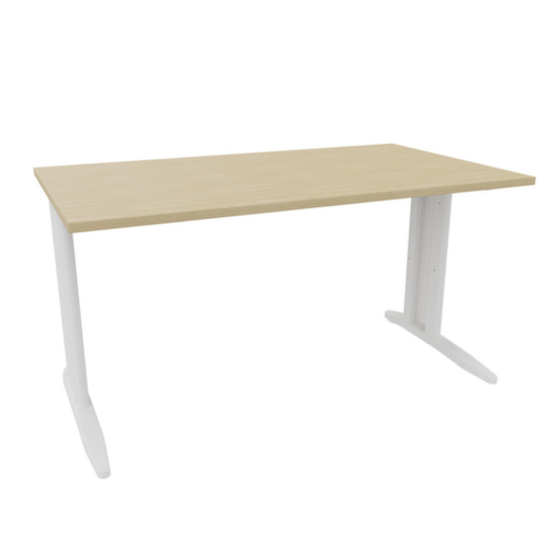 Quadrifoglio Bureau Practika avec piètement en C, largeur x profondeur 1400 x 800 mm, plaque chêne