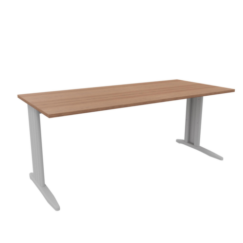 Quadrifoglio Bureau Practika avec piètement en C, largeur x profondeur 1800 x 800 mm, plaque noyer Canaletto