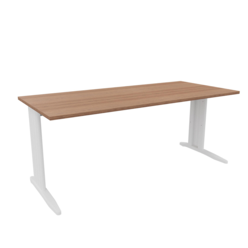 Quadrifoglio Bureau Practika avec piètement en C, largeur x profondeur 1800 x 800 mm, plaque noyer Canaletto