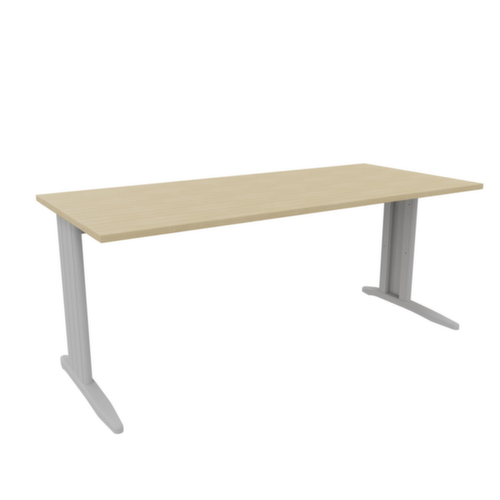 Quadrifoglio Bureau Practika avec piètement en C, largeur x profondeur 1800 x 800 mm, plaque chêne