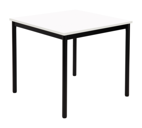 Table polyvalente tube rond avec piètement 4 pieds, hauteur x largeur x profondeur 720 x 800 x 800 mm, panneau blanc