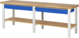RAU Établi à hauteur réglable Serie 7000, 4 tiroirs, 1 tablette, RAL7035 gris clair/RAL5010 bleu gentiane