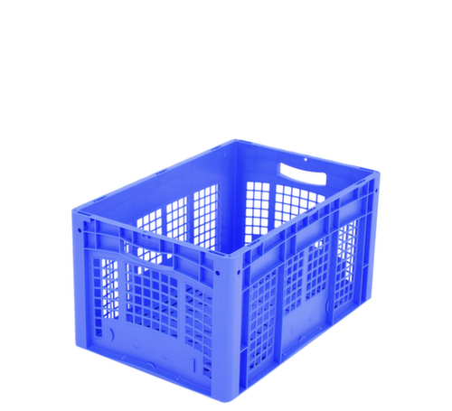 BITO Euronorm-Stapelbehälter mit Doppelrippenboden + Wände + Boden durchbrochen, blau, Inhalt 62 l