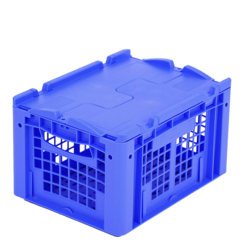 BITO Euronorm-StapelbehÀlter WÀnde + Boden durchbrochen, blau, Inhalt 20 l, Zweiteiliger Scharnierdeckel