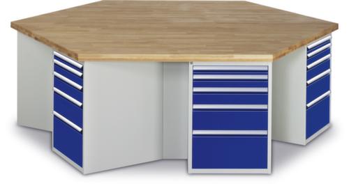 RAU Gruppenwerkbank Serie 4000, je Block 5 Schuibladen, RAL7035 Lichtgrau/RAL5010 Enzianblau