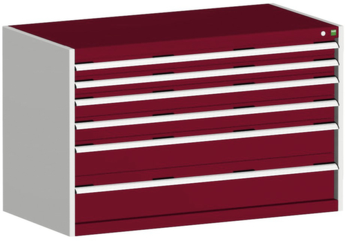 bott Schubladenschrank cubio Grundfläche 1300x750 mm, 6 Schublade(n), RAL7035 Lichtgrau/RAL3004 Purpurrot