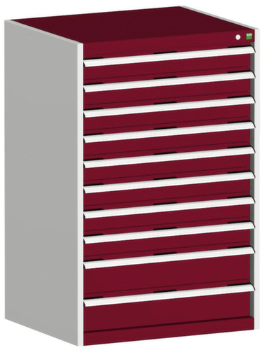 bott Schubladenschrank cubio Grundfläche 800x650 mm, 10 Schublade(n), RAL7035 Lichtgrau/RAL3004 Purpurrot