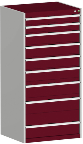 bott Schubladenschrank cubio Grundfläche 800x650 mm, 9 Schublade(n), RAL7035 Lichtgrau/RAL3004 Purpurrot