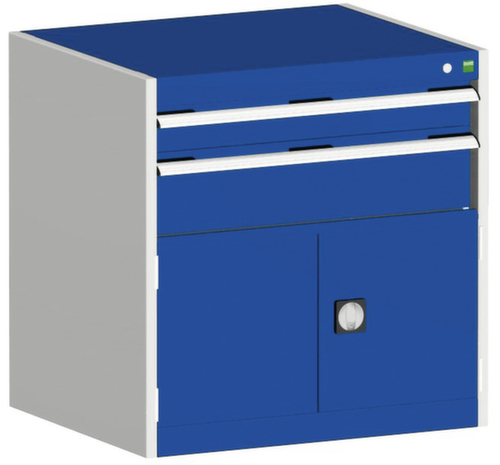 bott Schubladenschrank cubio Grundfläche 800x650 mm, 2 Schublade(n), RAL7035 Lichtgrau/RAL5010 Enzianblau
