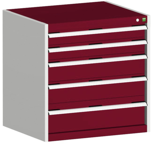 bott Schubladenschrank cubio Grundfläche 800x650 mm, 5 Schublade(n), RAL7035 Lichtgrau/RAL3004 Purpurrot