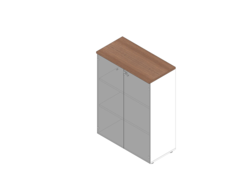 Quadrifoglio BĂŒro-GlastĂŒrenschrank Practika mit TĂŒren ohne Rahmen, 3 Ordnerhöhen, Korpus weiĂ/Nuss