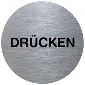Rundes Türschild Tello, "Drücken"