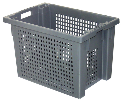 Euronorm-Drehstapelbehälter Wände + Boden durchbrochen, grau, Inhalt 70 l