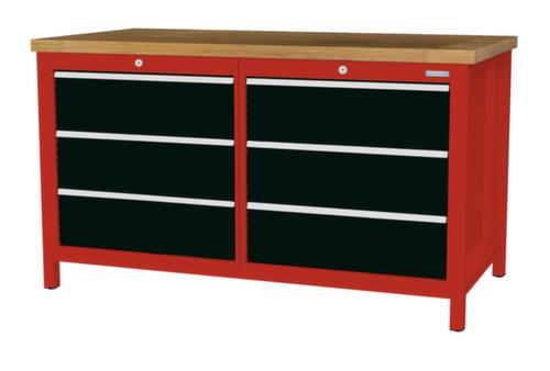 Bedrunka + Hirth Werkbank mit Buche-Massivholzplatte Gestell in vielen Farben, 6 Schubladen