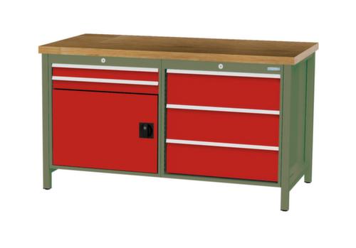 Bedrunka + Hirth Werkbank mit Buche-Massivholzplatte Gestell in vielen Farben, 5 Schubladen, 1 Schrank