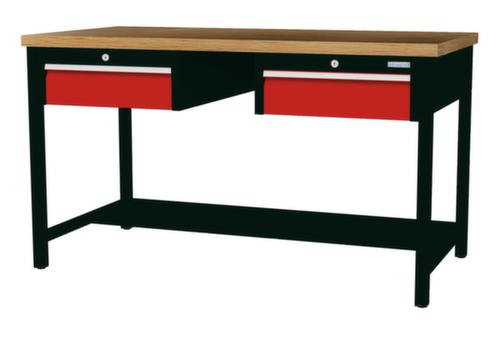 Bedrunka + Hirth Werkbank mit Buche-Massivholzplatte Gestell in vielen Farben, 2 Schubladen, 1/2 Ablageboden