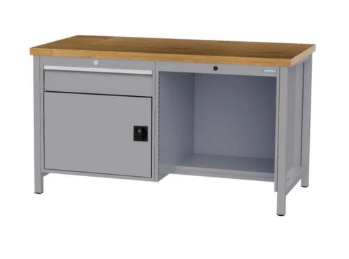 Bedrunka + Hirth Werkbank mit Buche-Massivholzplatte Gestell in vielen Farben, 1 Schublade, 1 Schrank, 1/2 Ablageboden