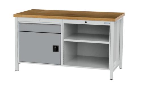 Bedrunka + Hirth Werkbank mit Buche-Massivholzplatte Gestell in vielen Farben, 1 Schublade, 1 Schrank, 2 Ablageböden