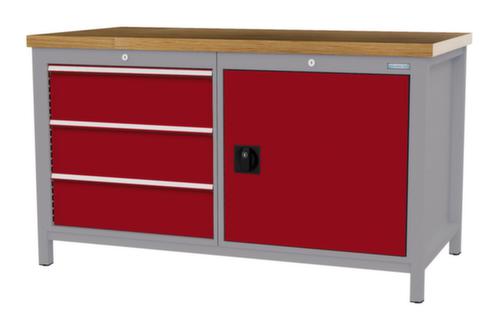 Bedrunka + Hirth Werkbank mit Buche-Massivholzplatte Gestell in vielen Farben, 3 Schubladen, 1 Schrank
