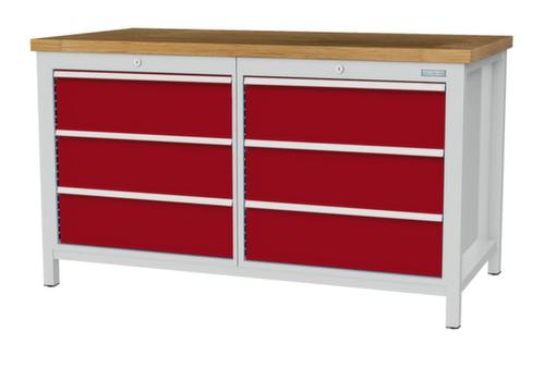Bedrunka + Hirth Werkbank mit Buche-Massivholzplatte Gestell in vielen Farben, 6 Schubladen