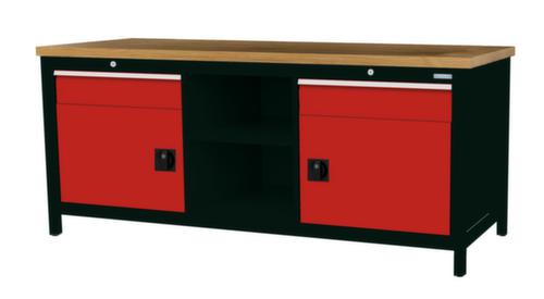 Bedrunka + Hirth Werkbank mit Buche-Massivholzplatte Gestell in vielen Farben, 2 Schubladen, 2 Schränke, 2 Ablageböden