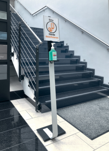 Desinfektionsmittelspender mit variabler Flaschenaufnahme, mit Armhebel