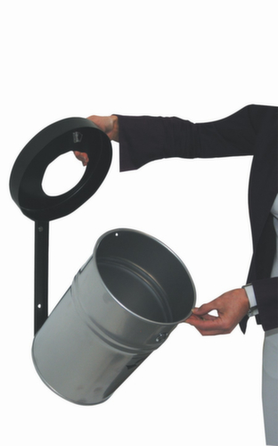 Selbstlöschender Abfallbehälter FIRE EX zur Wandbefestigung, 24 l, neusilber, Kopfteil schwarz