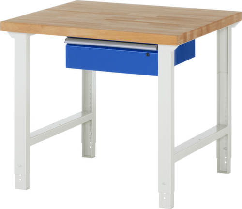 RAU Höhenverstellbare Werkbank Serie 7000, 1 Schublade, RAL7035 Lichtgrau/RAL5010 Enzianblau