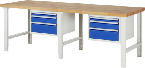 RAU Höhenverstellbare Werkbank Serie 7000, 6 Schubladen, RAL7035 Lichtgrau/RAL5010 Enzianblau