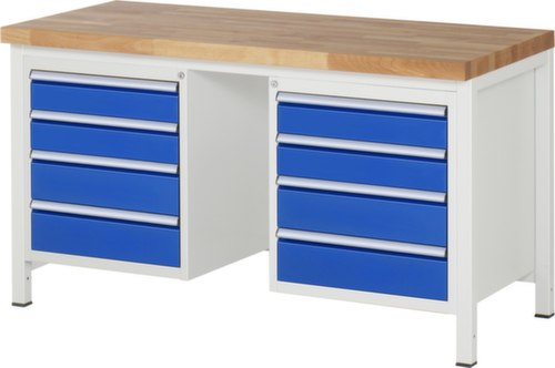 RAU Höhenverstellbare Werkbank Serie 8000, 8 Schubladen, RAL7035 Lichtgrau/RAL5010 Enzianblau
