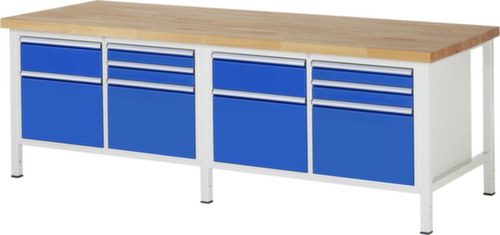 RAU Höhenverstellbare Werkbank Serie 8000, 10 Schubladen, RAL7035 Lichtgrau/RAL5010 Enzianblau