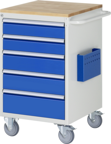 RAU Fahrbare Werkbank Serie 7000, 5 Schubladen, 1 Dokumententasche, 1 Schiebebügel, RAL7035 Lichtgrau/RAL5010 Enzianblau