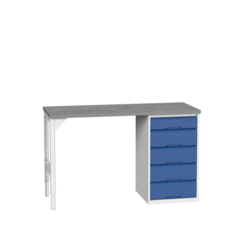 bott Werkbank verso, 5 Schubladen, RAL7035 Lichtgrau/RAL5010 Enzianblau
