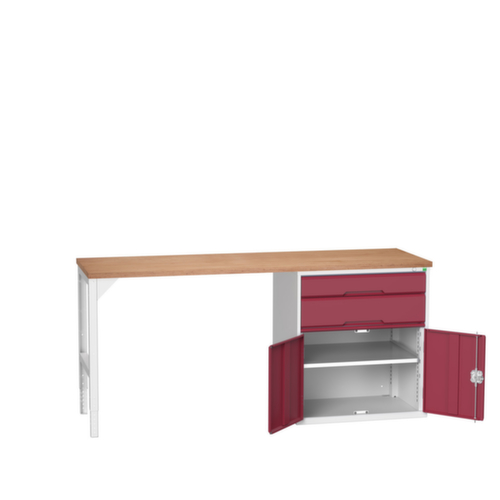 bott Werkbank verso, 2 Schubladen, 1 Schrank, RAL7035 Lichtgrau/RAL3004 Purpurrot