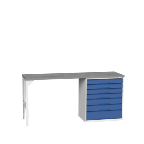 bott Werkbank verso, 7 Schubladen, RAL7035 Lichtgrau/RAL5010 Enzianblau