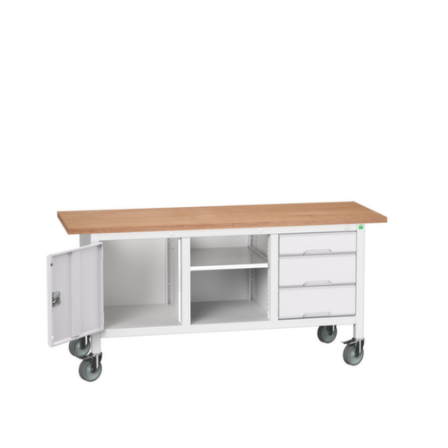 bott Fahrbare Kastenwerkbank verso, 3 Schubladen, 1 Schrank, 1 Ablageboden, RAL7035 Lichtgrau/RAL7035 Lichtgrau