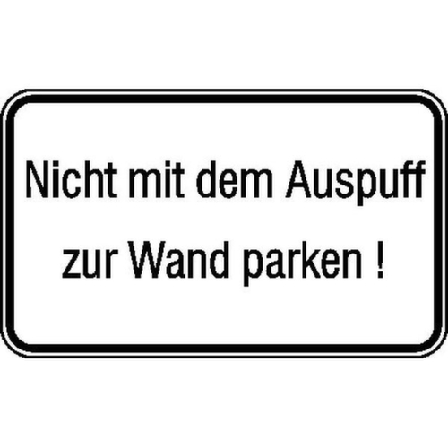 Hinweisschild SafetyMarking® für Tankanlagen, "Nicht mit dem Auspuff zur Wand parken"