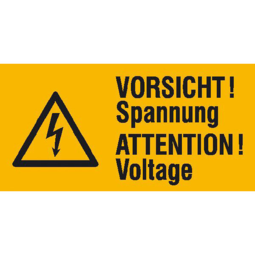 Warnkombischild SafetyMarking® auf Bogen "Vorsicht Spannung 2-sprachig (D/GB)"