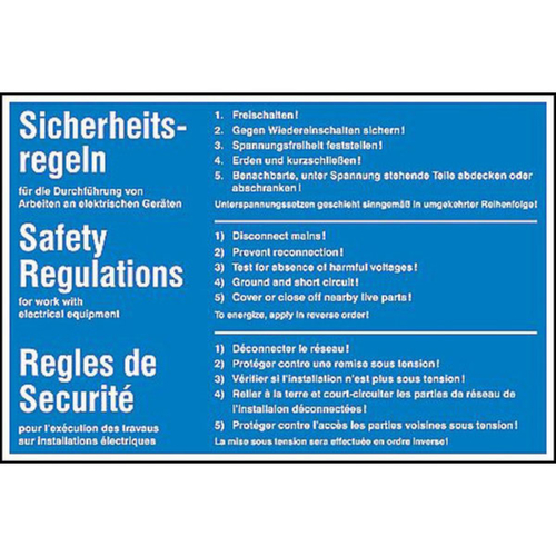 Hinweisschild SafetyMarking®, "5 Sicherheitsregeln mehrsprachig"