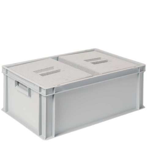 Euronorm-Stapelbehälter mit 2 Isolierboxen, grau, Inhalt 44,5 l, Auflagedeckel für Isolierbox