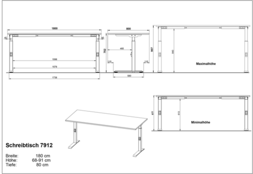 Höhenverstellbarer Schreibtisch GW-BEDANO 9917 mit C-Fußgestell