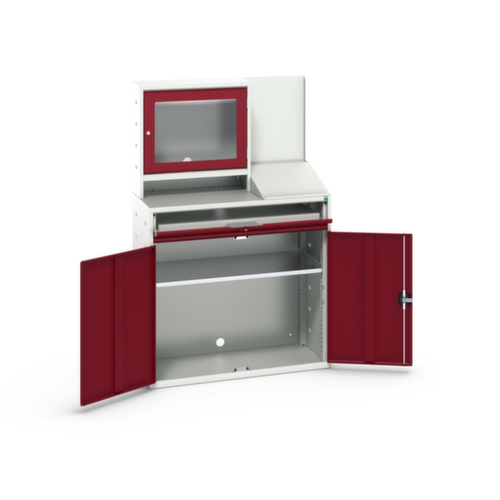 bott Computerschrank verso mit Monitorfach, RAL7035 Lichtgrau/RAL3004 Purpurrot