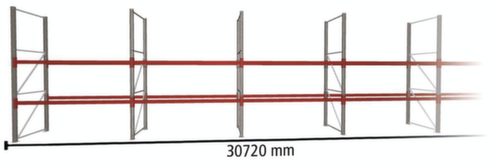 META Palettenregal MULTIPAL für 99 Paletten, 30720 mm breit, 3 Lagerebenen