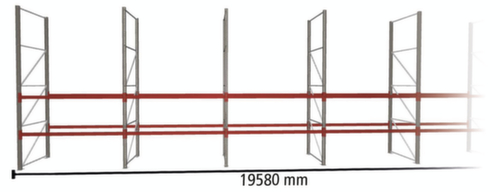 META Palettenregal MULTIPAL für 63 Paletten, 19580 mm breit, 3 Lagerebenen