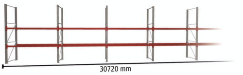 META Palettenregal MULTIPAL für 66 Paletten, 30720 mm breit, 3 Lagerebenen